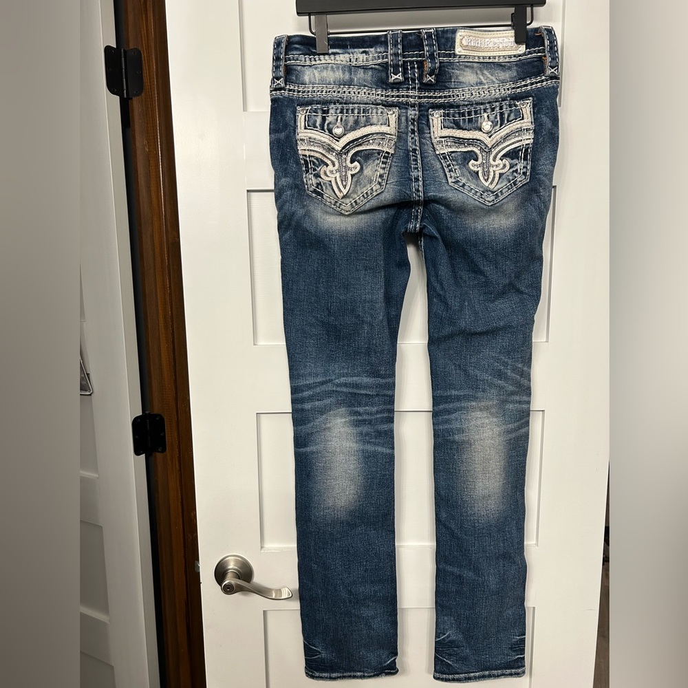 Rock Revival Barbra Mid-Rise Straight Blue Jeans with Distressed Details Size 29 - Picture 6 of 15